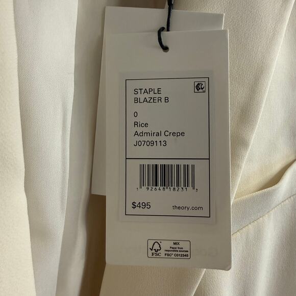 Theory Staple Blazer Admiral Crepe Rice Ivory Women’s Size 0 New with tags - Picture 7 of 9